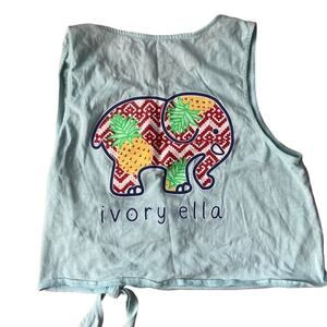 Ivory Ella Sleeveless Crop Top Pineapple Elephant Women's Size Large Baby Blue